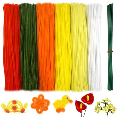 620 Pieces Pipe Cleaners Craft Set, 600 Pcs Chenille Stems with 20 Pcs Flower Stems, Craft Supplies Bulk for DIY Art and Craft Projects Creative Gift Wrapping Party Decorations(Golden Yellow Series) - Image 3