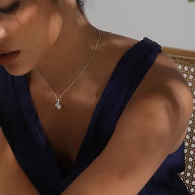 Attalen Handmade Sterling Silver Necklace Rhombus Moissanite Pendant With Gift Wrapped Box For Her Woman Wife Girlfriend Daughter Present For Birthday Valentine Wedding Anniversary - Image 5