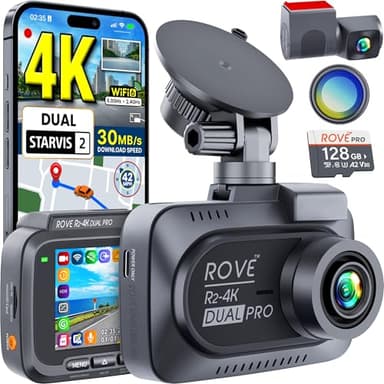 ROVE R2-4K Dual PRO Dash Cam Front and Rear, True 4K+2K Dash Camera for Cars, STARVIS 2 IMX678 + IMX675 Sensors, Free 128GB Card + CPL, WiFi 6 - up to 30MB/s Download Speed, 3" IPS, 24Hr Parking Mode - Image 1