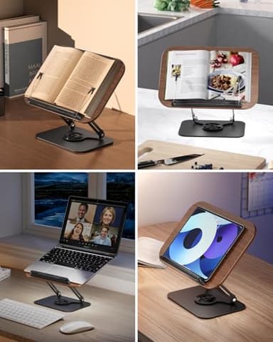 Viozon Book Stand for Reading,Book Holder, Height&Angle Adjustable, 360° Rotating Base, Foldable and Portable, Lightweight for Office, Kitchen, School Textbook, Recipe, Magazine,Kindle,Tablet DW - Image 2