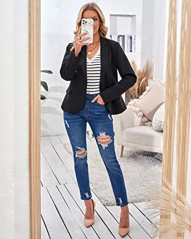 LookbookStore Women Blazers for Work Casual Notched Lapel Button Work Black Blazer Jacket 2025 Women Blazer Suits for Professional Office Size Small Size 4 6 - Image 3