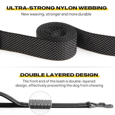 Fida 4 FT Heavy Duty Dog Leash with 2 Comfortable Padded Handles, Traffic Handle & Advanced Easy Snap Hook, Reflective Walking Lead for Large, Medium & Small Breed Dogs (4 FT x 1" Wide, Black) - Image 3