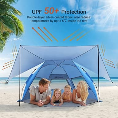Elegear Beach Tent with 360° Removable Canopy, 4-6 Person Pop Up Sun Shade Shelter, UPF 50+ Automated Installation Double Silver Coating Portable Lightweight Beach Cabana for Beach/Camping/Outdoor - Image 4