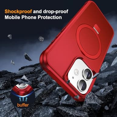 SKYLMW Compatible with iPhone 12 Case & iPhone 12 Pro Case 6.1" with Invisible Magnetic O-Ring Stand [Compatible with Mag-Safe][Great Grip Feeling], Red - Image 7