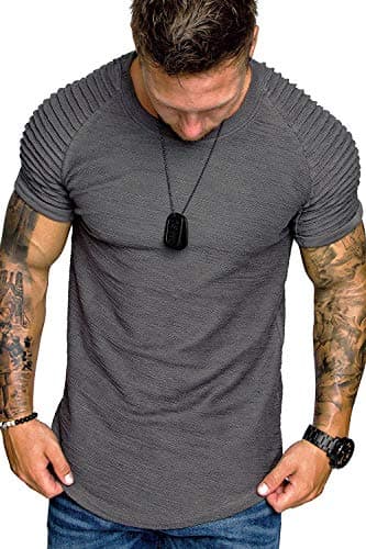 COOFANDY Men's Fashion Gym Workout Shirt Bodybuilding Clothing Running T-Shirt Grey L - Image 3
