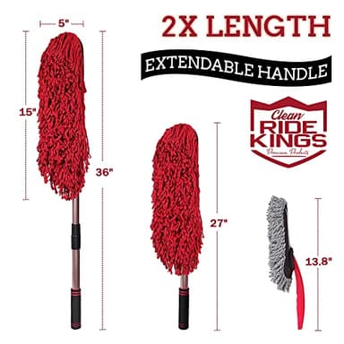 RIDE KINGS Car Duster Exterior Scratch Free, Extendable Handle, Detail Brush Kit for Vehicles, Wax Cotton Fabric, Waterless Wash Treatments，Car Care Equipment，Gifts for Men Women - Image 2