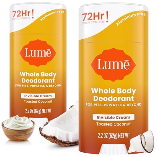 Lume Whole Body Deodorant - Invisible Cream Stick - 72 Hour Odor Control - Aluminum Free, Baking Soda Free, Skin Safe - 2.2 Ounce (Pack of 2) (Toasted Coconut) - Image 1