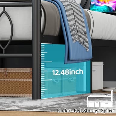Samurbex Twin Size Bed Frame with Headboard,Black Metal Platform Bed Frame Twin Size with Charging Station & LED Lights,12-Inch Under Bed Storage,No Box Spring Needed,Noise Free,Easy to Assemble - Image 5