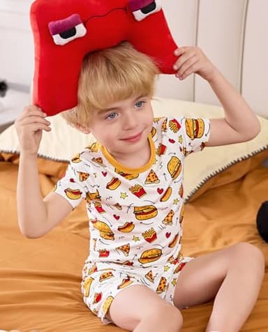 babee Reshinee Bamboo Viscose Toddler Pajamas Boys Girls Kids Baby Cool Short Summer Burger Pjs Set 2-3T Two Piece - Image 6