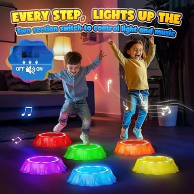 Flooyes Stepping Stones for Kids, 6pcs Light up & Music Non-Slip Stepping Stones, Sensory Toy for Toddler Balance & Coordination Skills, Indoor & Outdoor Toys, Toys for Toddlers Ages 3-5 - Image 2