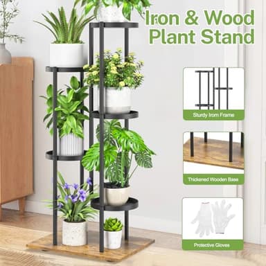 iDavosic.ly 5 Tier Plant Stand Indoor Outdoor, Tiered Corner Multiple Flower Pot Holder Shelf, Metal 37 Inch Tall Display Rack for Patio Porch Living Room Garden Balcony, Modern Black & Rustic Brown - Image 4