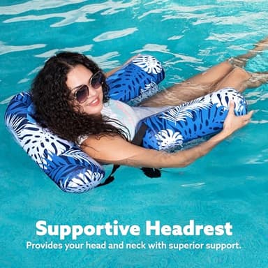 SLOOSH Pool Floats Chairs Adult,Inflatable Pool Lounge,Plant Pattern Floating Mat Hammock,Blow up Water Chairs Noodles rafts for Party Summer Water Beach Fun,Blue Leaves - Image 4