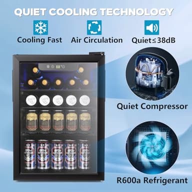 Electactic 26 Bottle Wine Cooler, 95 Cans Beverage Refrigerator, 2.6 cu.ft Drink Fridge Digital Temperature Control for Beer, Soda,Water, Drink Cooler for Home Office Bar - Image 3