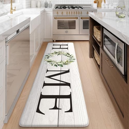KIMODE Kitchen Mats Cushioned Anti Fatigue, Farmhouse Rugs for Kitchen Rug Runner Stain Resistant, Ergonomic Standing Kitchen Floor Mat, Non Slip Waterproof Kitchen Sink Rug, 20" x 71", White - Image 1