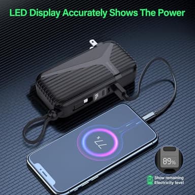 Portable Charger with Built in Cable and AC Wall Plug,10000 mAh External Battery Power Bank, LED Display 4 Outputs 2 Inputs, Travel Phone Charger Battery Pack for iPhone Air 16 15 14 13 Samsung iPad - Image 6