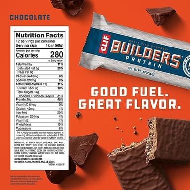 CLIF BUILDERS Protein Bars - Chocolate Flavor - 20g Plant Based Protein - Gluten Free - Non-GMO - Low Glycemic - No Artificial Sweeteners - 2.4 oz. (12 Pack) - Image 6