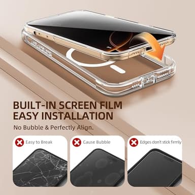 BERFY for iPhone 16 Pro Case, Compatible with MagSafe, Built-in Privacy Screen Protector and Camera Protection, Anti-Spy Full Body Shockproof Clear Phone Case for 16 Pro 6.3", Transparent - Image 6