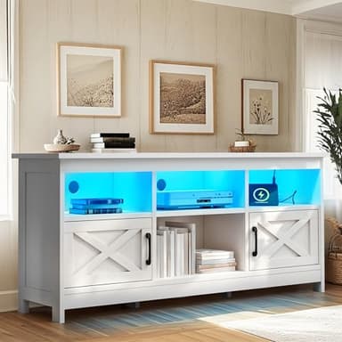 YITAHOME TV Stand for 65 Inch TVs, Entertainment Center with Storage Cabinets, Power Outlet & LED Light, Media Console Living Room Furniture, White - Image 3