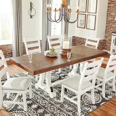 Signature Design by Ashley Valebeck Farmhouse Rectangular Extension Dining Table, Fits up to 8, White & Brown - Image 2