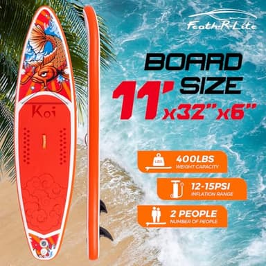 FEATH-R-LITE Inflatable Paddle Board Stand Up Paddleboards for Adults SUP with Premium Accessories Pump, Adjustable Paddle, Leash, Three Fins, Backpack (Red Koi) - Image 2