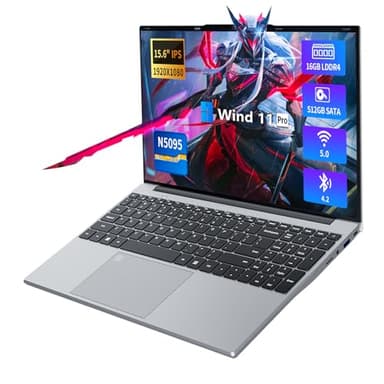 2025 Gaming Laptop,15.6 Inch Laptop,Laptops 16GB 512GB SSD,Laptop Computer N5095,Traditional Laptop Computers 180 Angle Opening,Lap top Fingerprint Unlock Backlit Keyboard,1920X1080 FHD IPS MINI-HDMI - Image 1