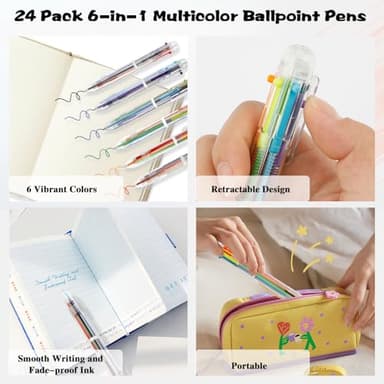 24 Pack Multicolor Pen 0.5mm 6-in-1 Multicolor Ballpoint Retractable Colored Pens for School Office Supplies Birthday Party Favors for Kids Students Christmas Gift Stocking Stuffers for Teachers - Image 3