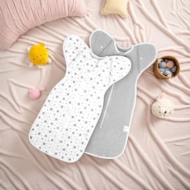 ANYEDDE 2-Pack Baby Transitional Swaddle Sleep Sack - Arms Up Transitional Swaddles with Removable Cuffs & 2-Way Zipper, Gray Stars Design, Breathable Cotton Sleep Sack (6-9 Month) - Image 8