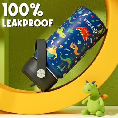Fimibuke Kids Insulated Water Bottle, 14oz BPA FREE Double Wall Vacuum Tumbler 18/8 Stainless Steel Leak Proof Kids Cups with Straw Metal Bottles for School Boys Girls (2 Pack, Trucks/Green Dinosaur) - Image 5