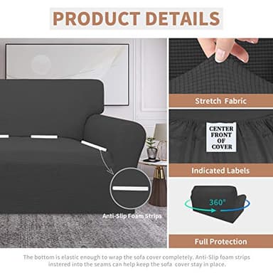 Easy-Going 100% Waterproof Loveseat Couch Cover, Dual Waterproof Sofa Cover, Stretch Jacquard Sofa Slipcover, Leakproof Furniture Protector for Kids, Pets, Dog and Cat (Loveseat, Dark Gray) - Image 4
