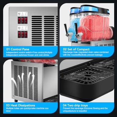 30L Commercial Slushie Machine, 4 Gal×2 Tanks Frozen Drink Machine, 1100W 110V Frozen Drink Margarita Machine Smoothie Slushy Maker Stainless Steel for Restaurant Bar Home Party - Image 7