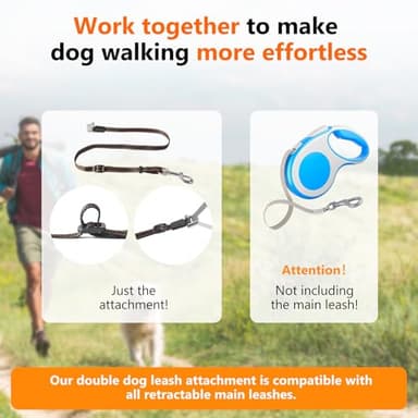 Double Dog Leash for Two Dogs, Adjustable Two Dog Leash no Tangle Retractable, Suitable for Large Medium Small Pets, Labor-Saving Attachment for Walking 2 Dogs - Image 2