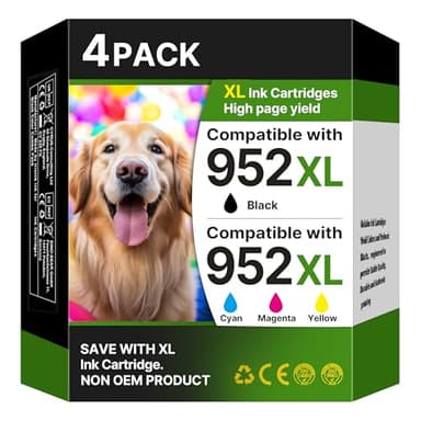 952XL Ink Cartridges (4-Pack) for HP 952XL Ink Cartridges Combo Pack High Yield Work for HP OfficeJet 8702, OfficeJet Pro 7720, 7740, 8210, 8710, 8720, 8730, 8740 Printer (Black Cyan Magenta Yellow) - Image 1