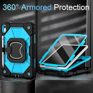 Auizotl Case for iPad (A16)11th /10th Generation 11/10.9 Inch 2025/2022 with Screen Protector Rotating Stand Shoulder Strap Pencil Holder,Military Grade Shockproof iPad Case 10th Generation,Black Blue - Image 2