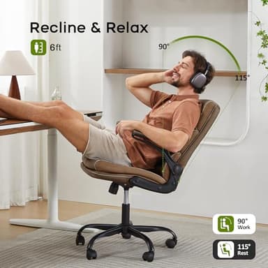 Office Chair Adjustable Desk Chair Mid Back Executive Comfortable Bonded Leather Ergonomic Back Support Home Computer Chairs with Padded Flip-up Armrest Swivel Wheels (Tan) - Image 5