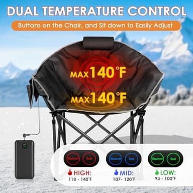 Suteck Heated Camping Chair, Oversized Outdoor Portable Heated Folding Chairs with 12V 20,000mAh Power Bank, Heated Foldable Chair Seat, Heating Chair for Outdoor Sports Camping Patio, 650lbs - Image 3