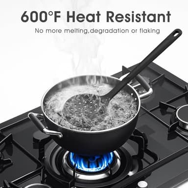 Silicone Cooking Utensils Set - 600°F Heat Resistant, Nonstick Kitchen Utensil Set with Spatulas, Spoons, Whisk, Tongs, BPA Free, Dishwasher Safe, Black - Image 8