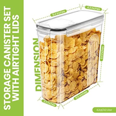 Utopia Kitchen Cereal Containers Storage - Liter Airtight Food Storage Containers & Cereal Dispenser For Pantry Organization And Storage (Clear, 4 Liter Pack of 4) - Image 2
