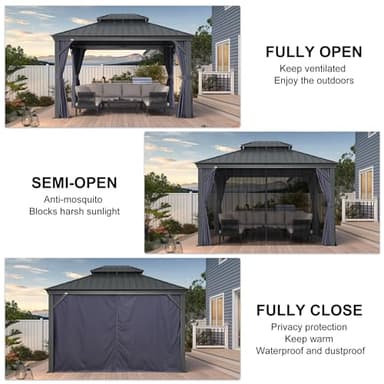 PURPLE LEAF 10' X 12' Hardtop Gazebo Aluminum Gazebo with Galvanized Steel Double Roof for Backyard Patio Lawn and Garden, Curtains and Netting Included, Navy Blue - Image 3