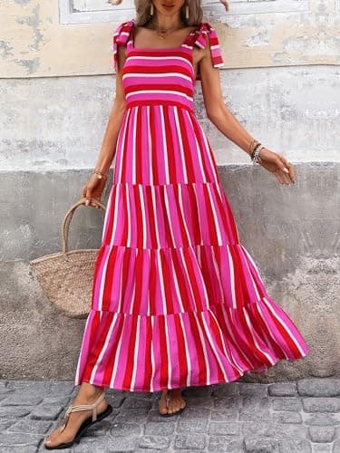 PRETTYGARDEN Women Dresses 2025 Summer Floral Sleeveless Maxi Dress Casual Spaghetti Strap Tiered Flowy Beach Long Dress - Image 3