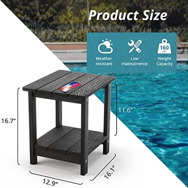 LUE BONA Adirondack Outdoor Side Table, 2-Tier Black HDPS Patio End Table Weather Resistant, Morden Side Table for Patio, Pool, Porch - Image 3