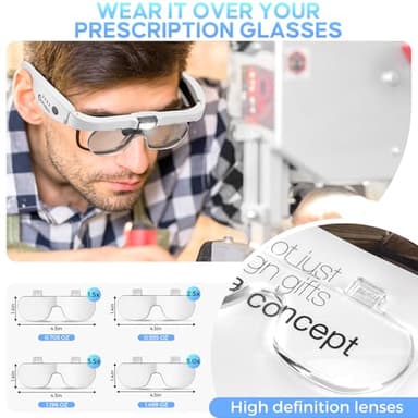GUOUBUO Magnifying Glass with Light, 1.5X-5.0X Magnifying Glasses, Rechargeable Magnifier Headset with Light, Head Magnifier with 4 Detachable Lenses, Magnify Glasses for Close Work Crafts Jewelry - Image 4