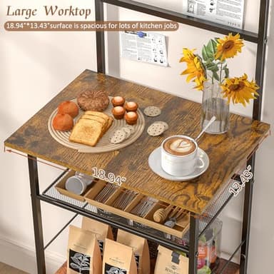 5 Tier Coffee Bar Station, Kitchen Stand with 4 S-Shaped Hooks, Farmhouse Corner Coffee Bar Cabinet for Small Spaces, Bakers Rack for Kitchen, Entryway, Living Room, 13.43" D x 18.93" W x 53.31" H - Image 6