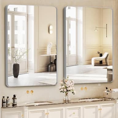 Bathroom Mirrors for Over Sink,2Pcs 24x36Inch Vanity Mirrors for Wall,Silver Metal Frame Rectangle Mirrors for Bathroom, Farmhouse,Restroom,Hangs Horizontally or Vertically - Image 8