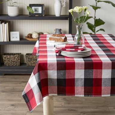 DII Tri-Color Check Collection 100% Cotton Tabletop, Tablecloth, 52x52, Cardinal Red - Image 2