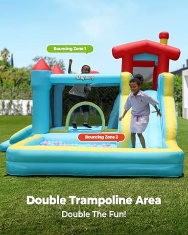 Outfunny Inflatable Bounce House, Large Bouncy Castle for Kids with Slide, Outdoor & Indoor, 450W Blower - Blue - Image 4