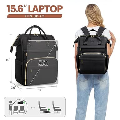 LOVEVOOK Laptop Backpack,15.6 Inch Professional Womens Purse Computer Bag Nurse Teacher Backpack,Waterproof College Work Bags Carry on Travel Back Pack with USB Port,Black - Image 5