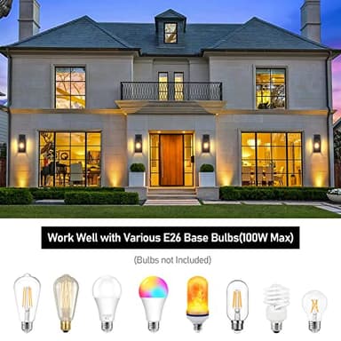 Outdoor Wall Light Fixtures, Exterior Waterproof Wall Lanterns, Porch Sconces Lighting with E26 Sockets & Glass Shades, Modern Matte Black Outside Lights for Patio Front Door Entryway Garage, 2-Pack - Image 4