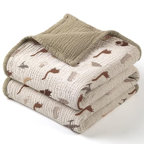 lulumoon Muslin Baby Blanket - Cotton Quilt Blankets for Toddlers - Reversible Nursery Crib Blanket for Baby Boys and Girls 47"x47"(Olive Dinosaur) - Image 1