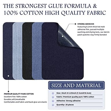 KING MOUNTAIN Iron-on Repair Patch 20 Pcs Pack,Denim Patches for Jeans Kit 3" by 4-1/4", 100% Cotton Denim Iron-on Repair Patch,Jeans and Clothing Repair and Decoration Kit (Five Color) - Image 2