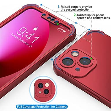 ORETECH for iPhone 13 Case, with [2 Screen Protectors] [15 Ft Military Grade Drop Test] [Camera Protection] 360° Full Body Shockproof Slim Thin Phone Case iPhone 13 Cover 6.1"- Red - Image 5